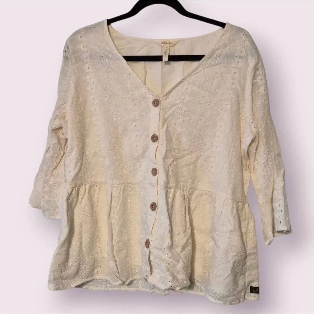 Matilda Jane Dream Chasers Have A Good Day Blouse Size Large White / Ivory | EUC